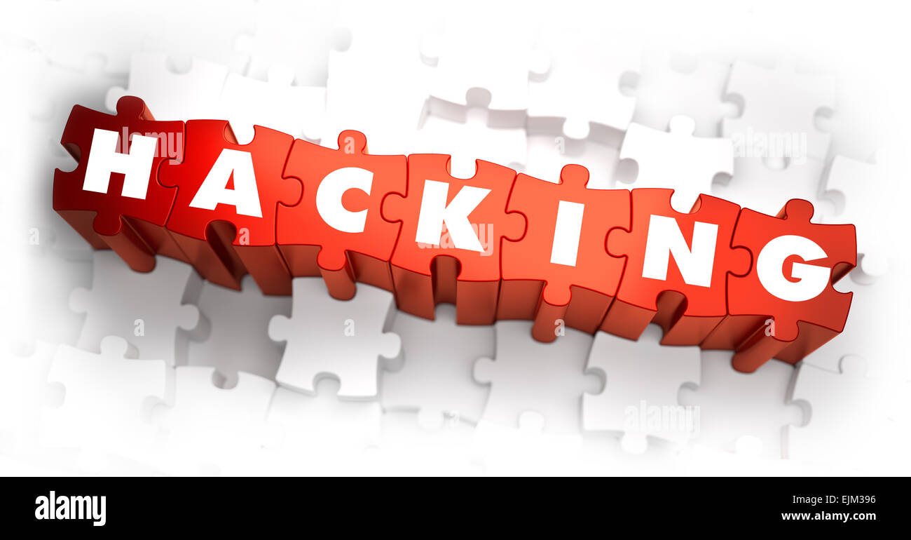 Hacking - Text on Red Puzzles. Stock Photo