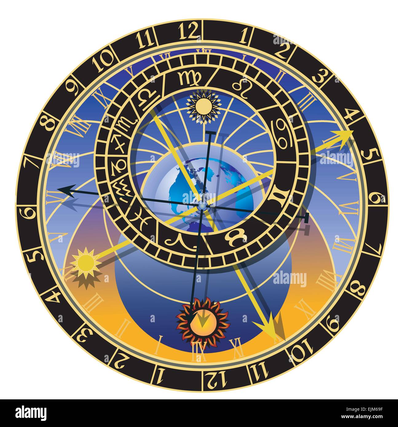 Illustration of the astronomical clock vector Stock Vector Image