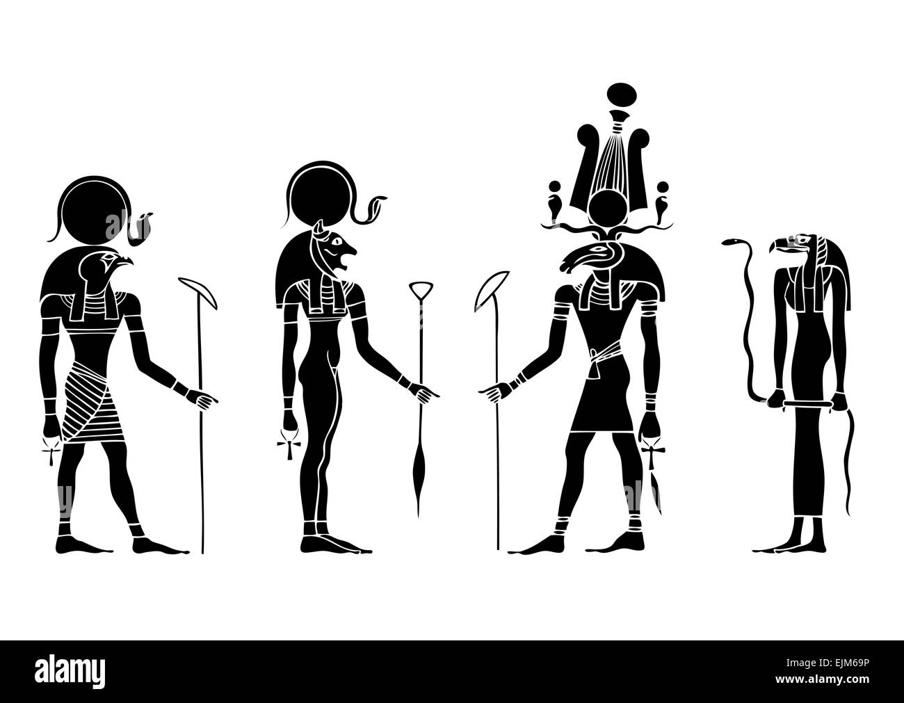 Image of the various gods of ancient Egypt - Ra, Khensu, Bastet - vector Stock Vector