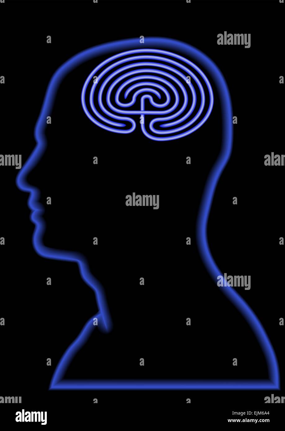 Maze in head - intelligence - muddy - confused brain - vector Stock Vector
