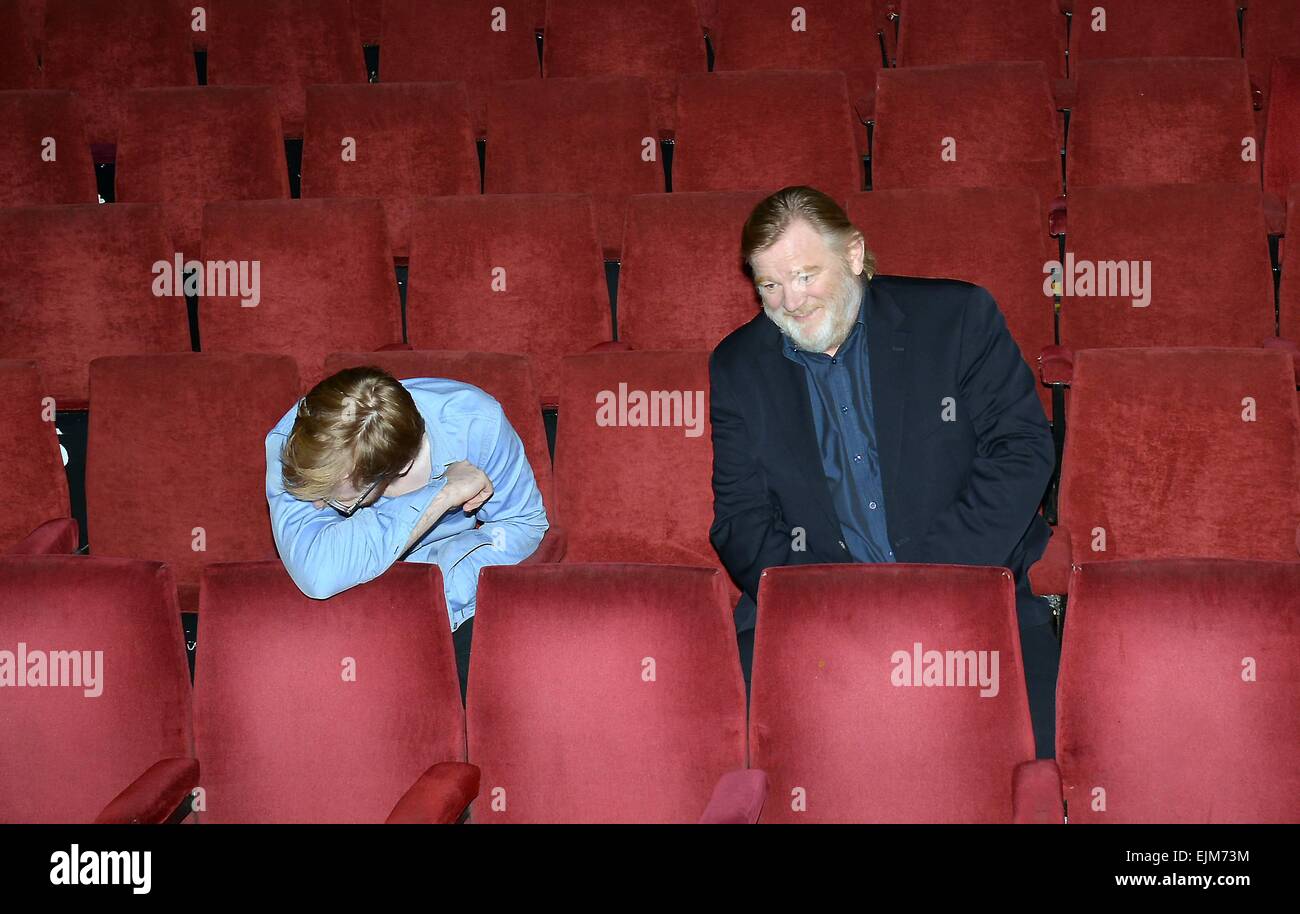 Brendan Gleeson and son Brian Gleeson at The Olympia Theatre to announce they'll be starring in the Enda Walsh play 'The Walworth Farce' along with the other Gleeson son, Domhnall Gleeson. The play runs at The Olympia Jan 10th - Feb 8th 2015. Featuring: B Stock Photo