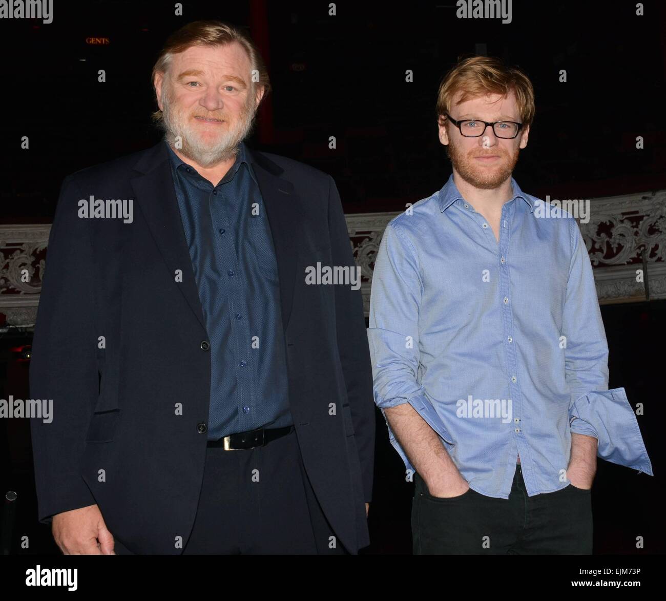 Brendan Gleeson and son Brian Gleeson at The Olympia Theatre to announce they'll be starring in the Enda Walsh play 'The Walworth Farce' along with the other Gleeson son, Domhnall Gleeson. The play runs at The Olympia Jan 10th - Feb 8th 2015. Featuring: B Stock Photo