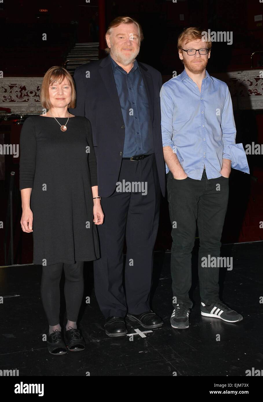 Brendan Gleeson and son Brian Gleeson at The Olympia Theatre to announce they'll be starring in the Enda Walsh play 'The Walworth Farce' along with the other Gleeson son, Domhnall Gleeson. The play runs at The Olympia Jan 10th - Feb 8th 2015. Featuring: A Stock Photo