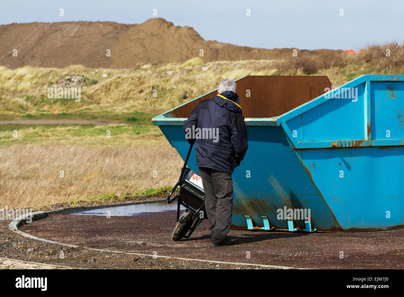 Southport, Sefton, Merseyside, UK. 29th March, 2015. UK Weather.   RSPB Beach 'Pick Up' of sea-borne trash, rubbish & marine debris after overnight gales. Litter and plastic waste washed up on the littered marshes of Ribble Marshside Nature Reserve from the Irish Sea being collected by Marine conservation volunteers. This debris can be collected by wildlife that use it in their nests and are subsequently killed by strangulation or by swallowing smaller particles of the harmful waste plastics. Stock Photo