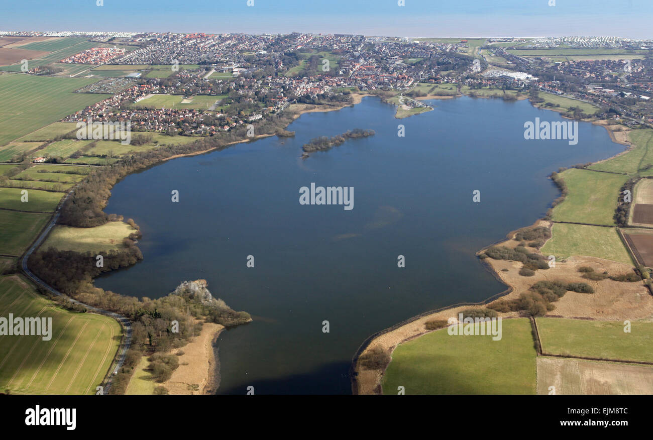aerial view of Hornsea Mere, East Yorkshire, UK Stock Photo