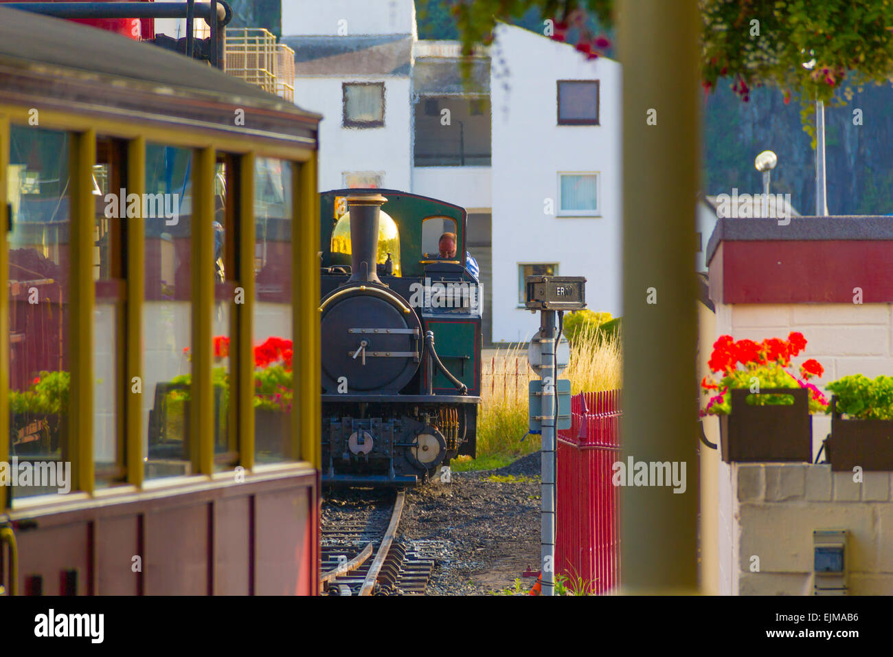 Steam engine of Ffestiniog & Welsh Highland Railways at Porthmadog. Stock Photo