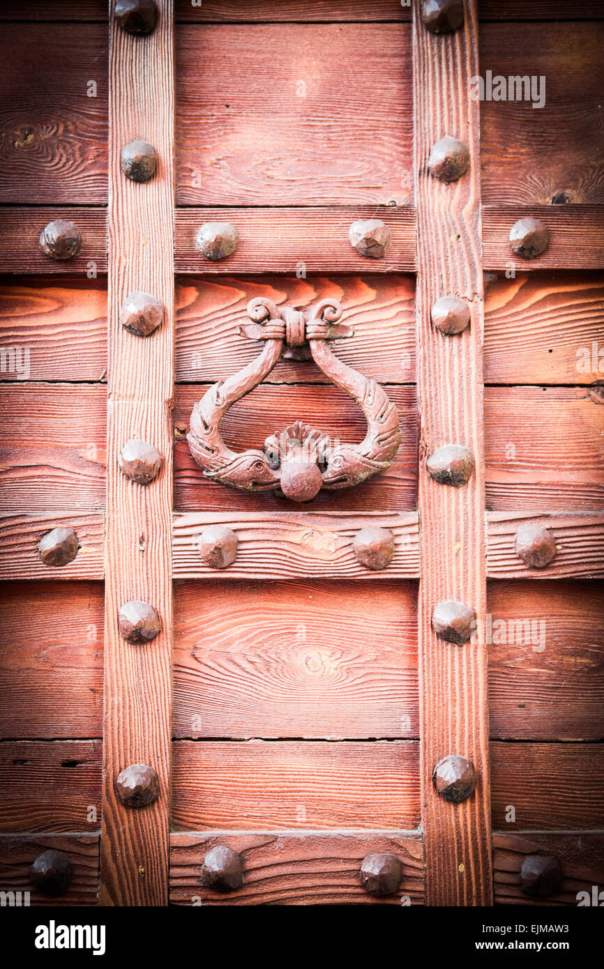 Ancient Door Knocker Of A Medieval Wooden Portal Stock Photo Alamy