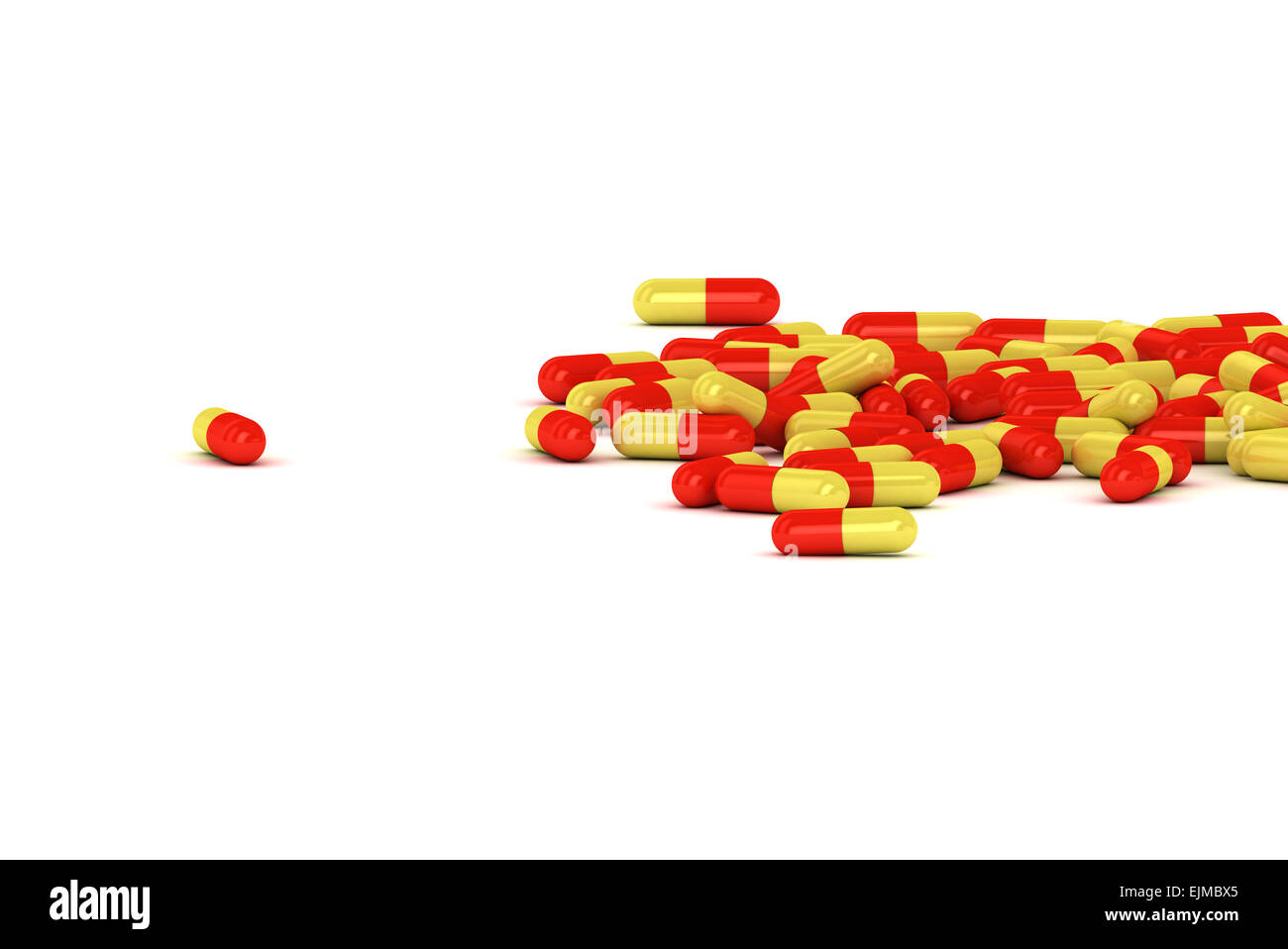 An Illustration of a Group of Red and Yellow Medical Pills on a white