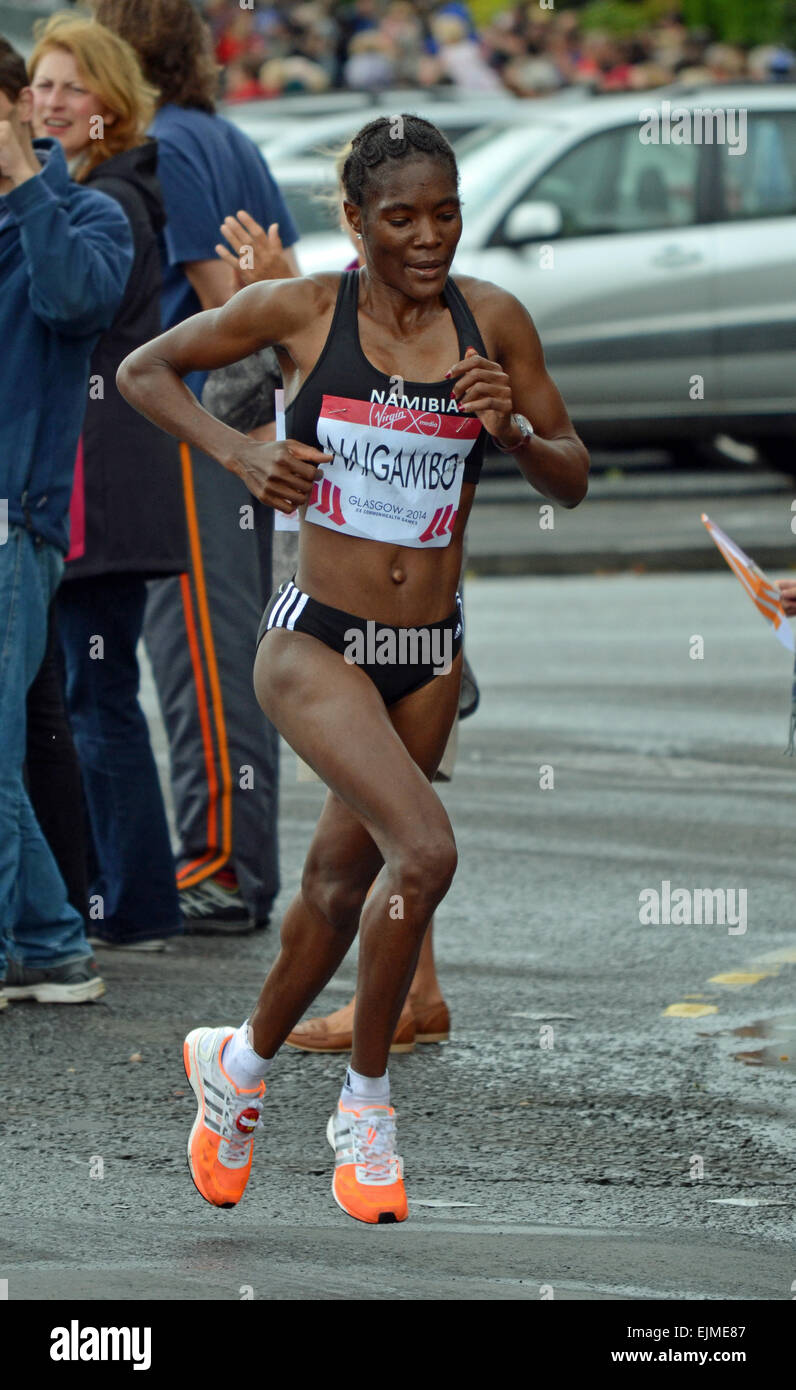 Beata Naigambo (Namibia) running the women's marathon at the Glasgow Commonwealth Games 2014 Stock Photo