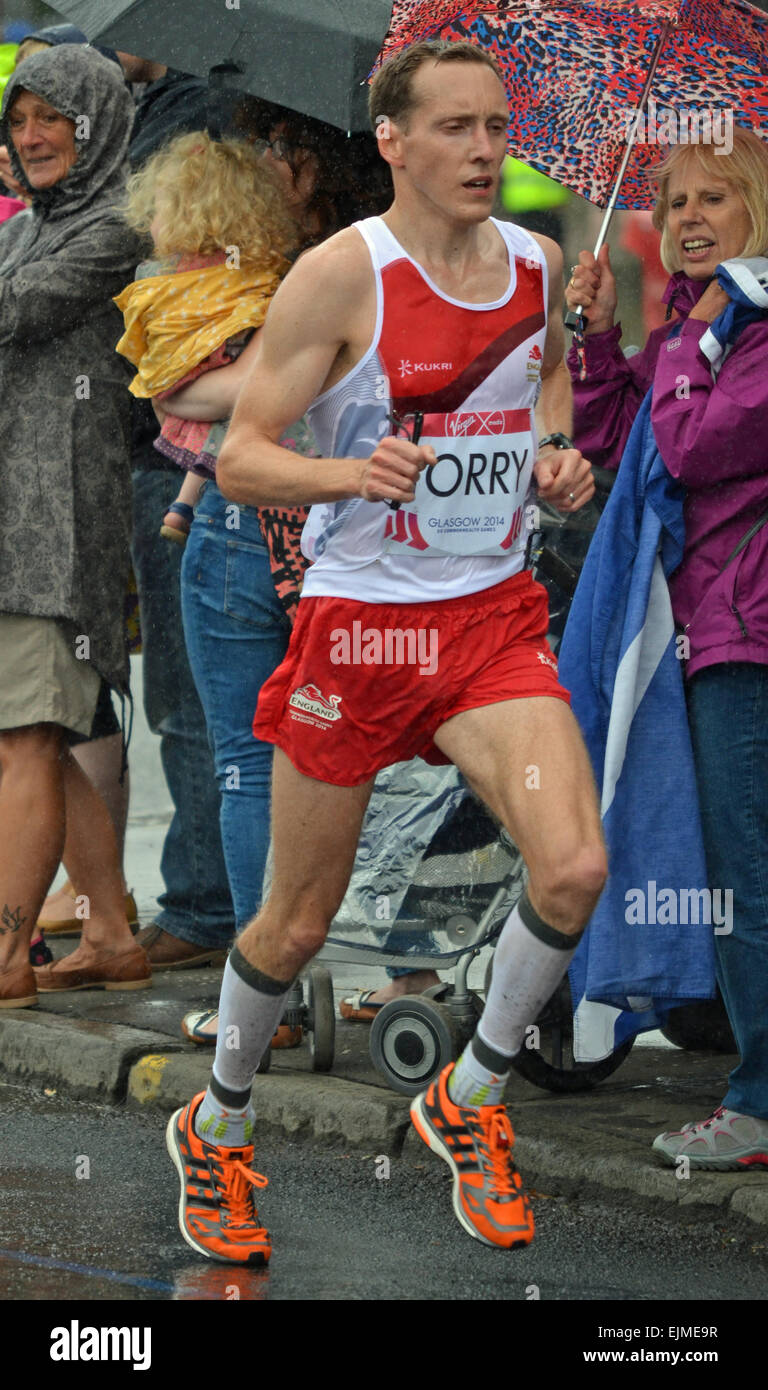 Nicholas Torry (England) running the men's marathon at the Glasgow Commonwealth Games 2014 Stock Photo
