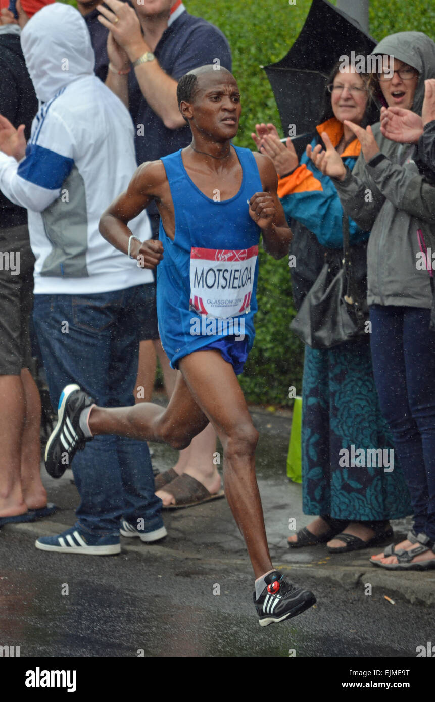 Ramolefi Motsieloa (Lesotho) running the men's marathon at the Glasgow ...