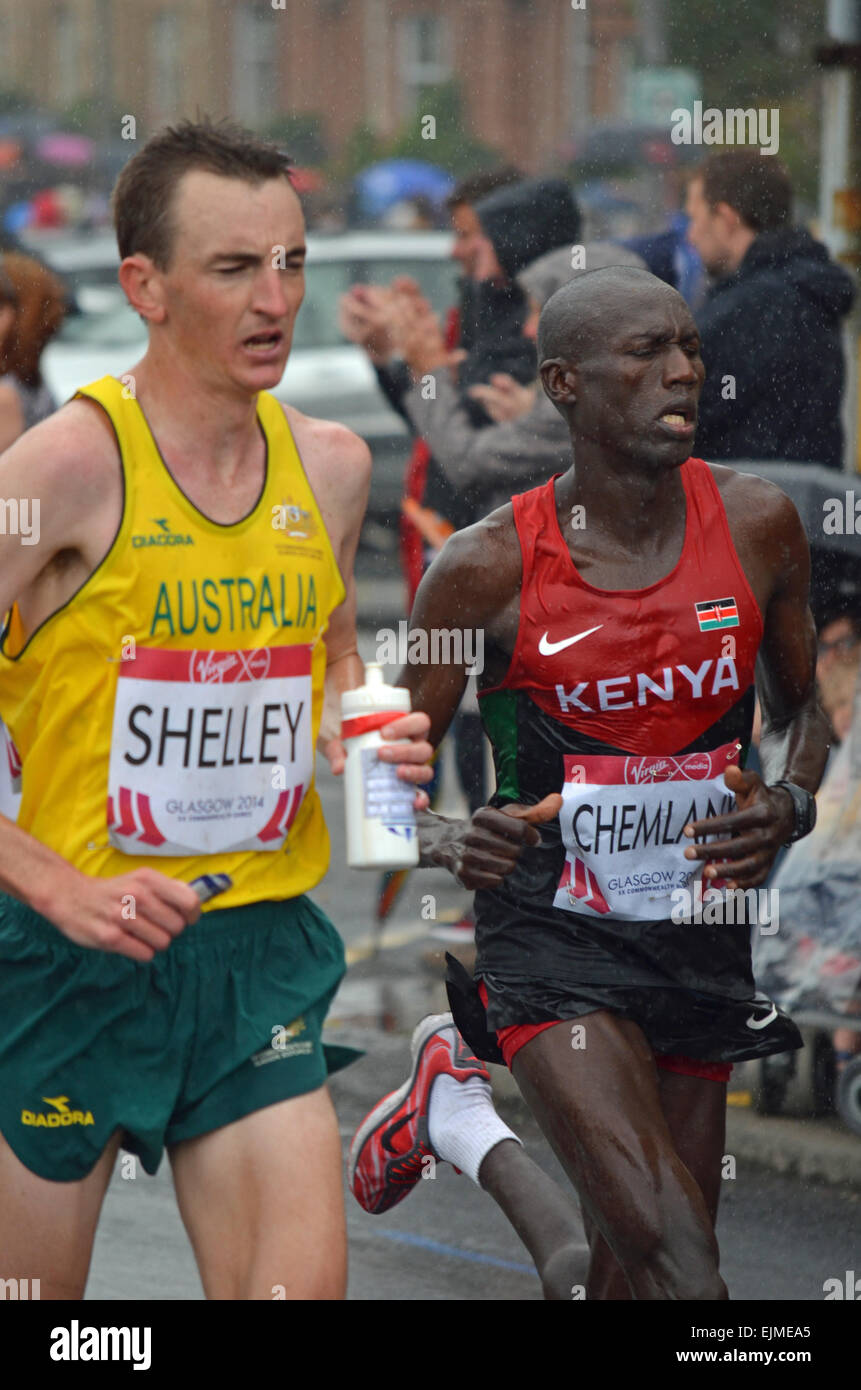 Michael Shelley (Australia) & Stephen Chemlany (Kenya) running the men