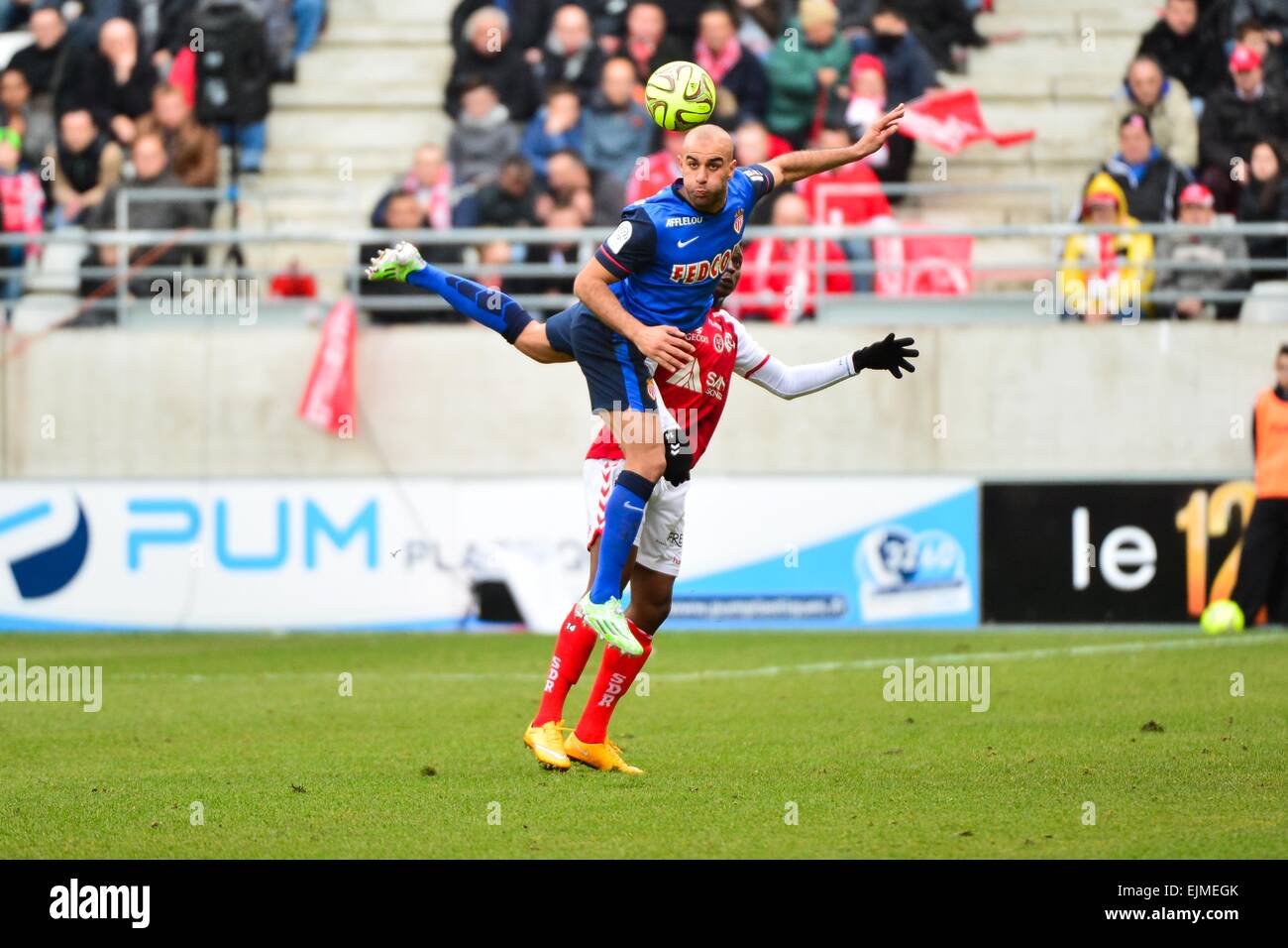 Aymen ABDENNOUR / Benjamin MOUKANDJO - 22.03.2015 - Reims / Monaco - 30eme journee de Ligue 1 -.Photo : Dave Winter / Icon Sport Stock Photo