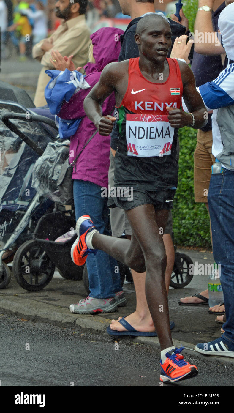 Erick Ndiema (Kenya) running the men's marathon at the Glasgow Commonwealth Games 2014 Stock Photo