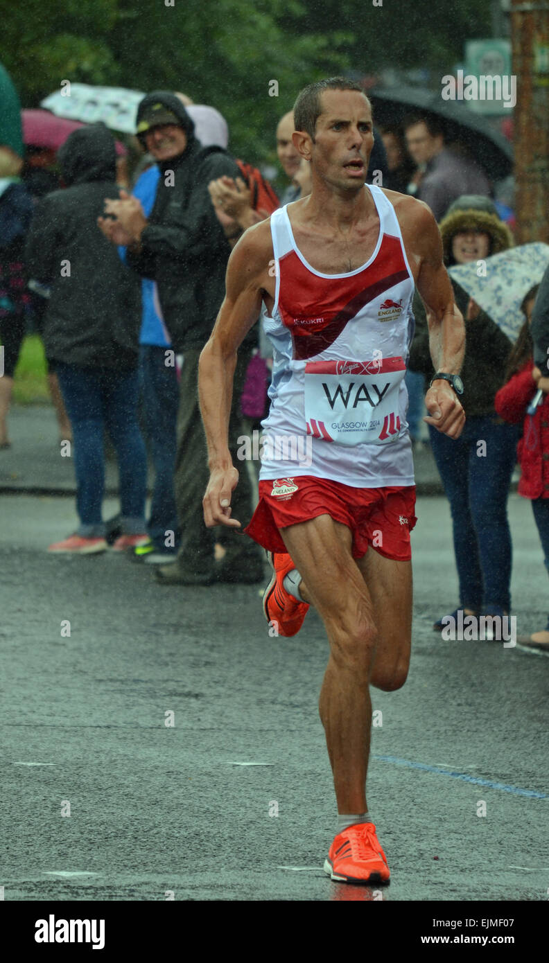 Steven Way (England) running the men's marathon at the Glasgow Commonwealth Games 2014 Stock Photo