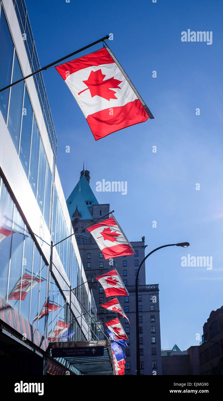 Canadian Flags, Vancouver downtown, Canada Stock Photo Alamy