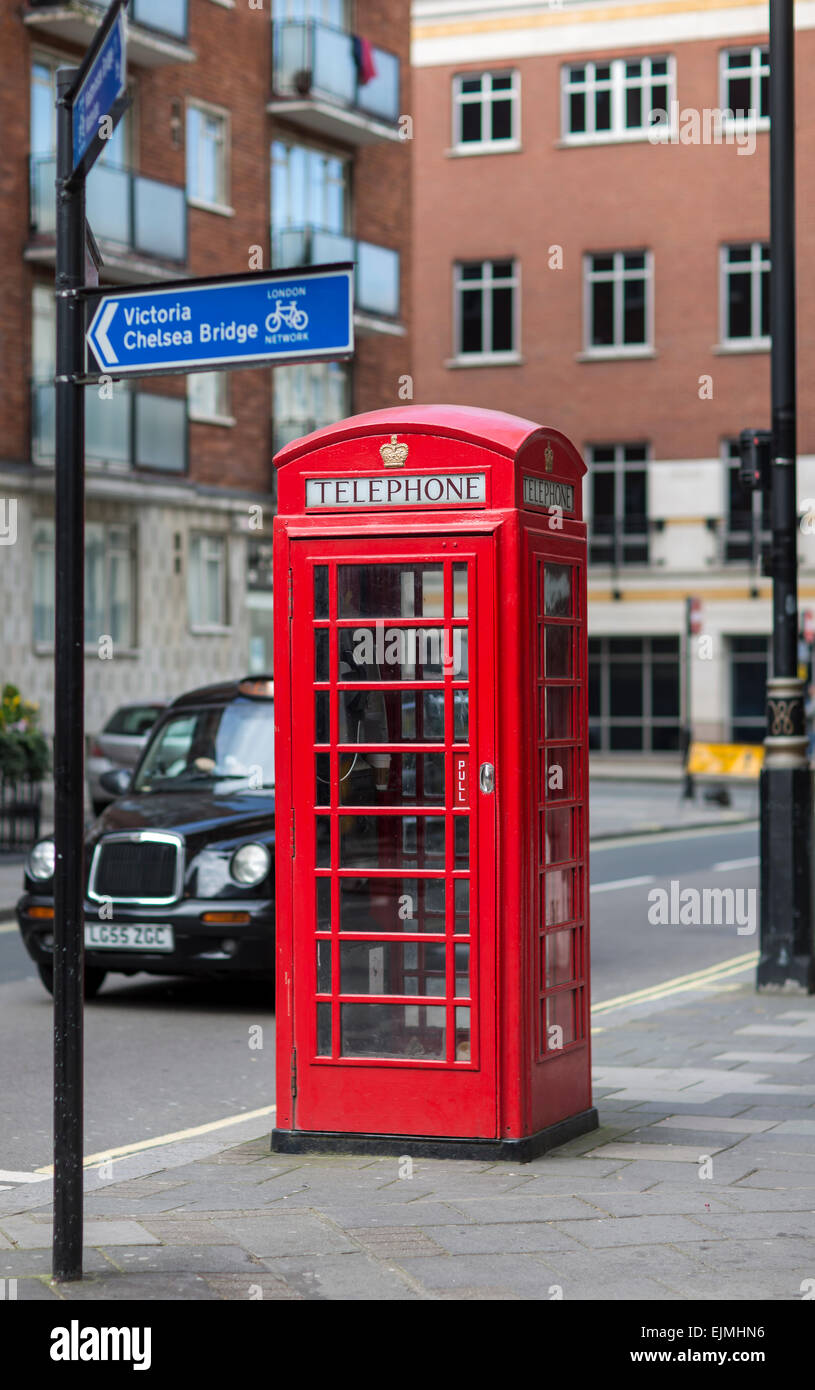 Red phone booth and cab, London Stock Photo