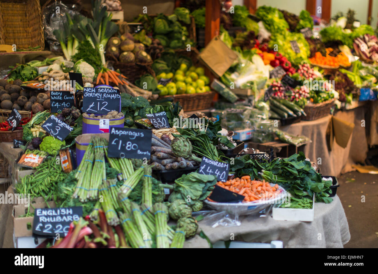 Fruit and vegetables stand, Borough Market, London Stock Photo