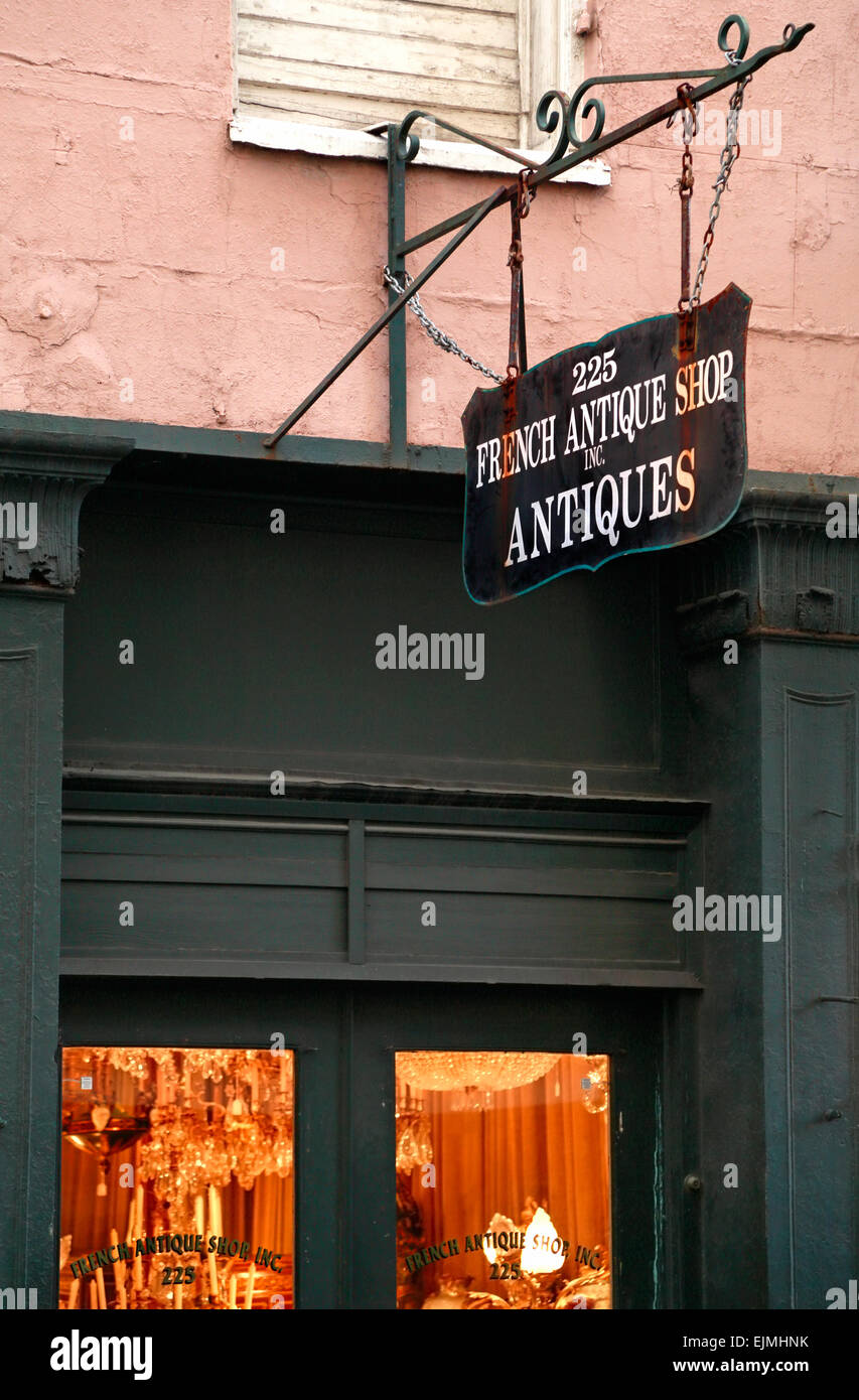 New Orleans, French Quarter, Antique store sign Stock Photo Alamy