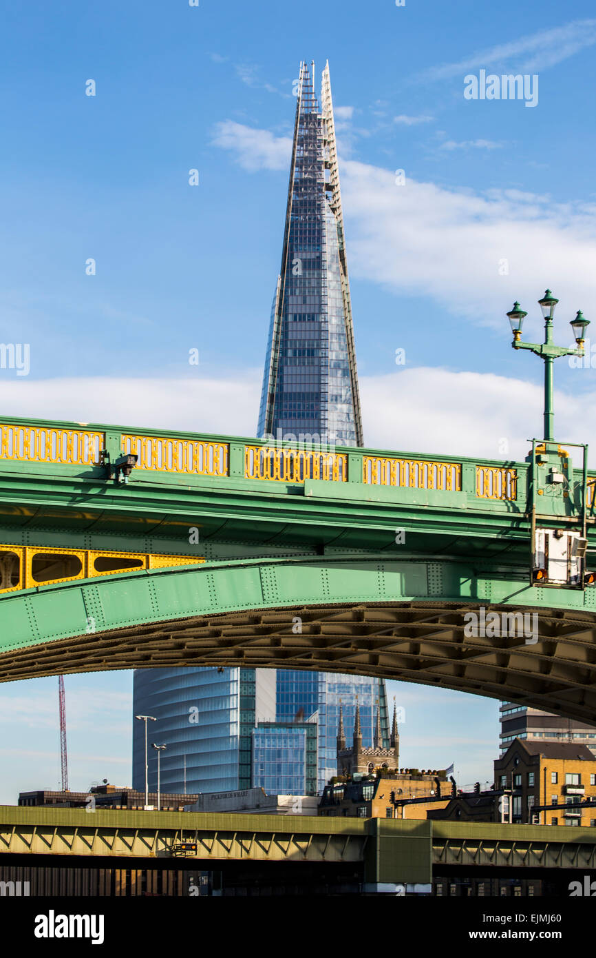 Thames, Southwark Bridge and Shard, London Stock Photo