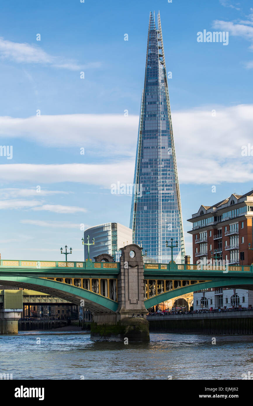 Thames, Southwark Bridge and Shard, London Stock Photo