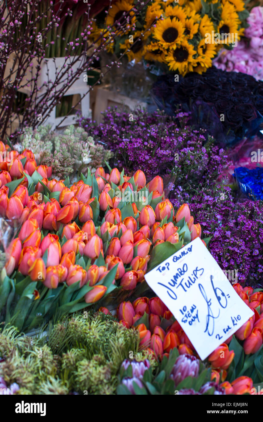 Cut flowers for sale, Columbia Flower Market, London Stock Photo Alamy