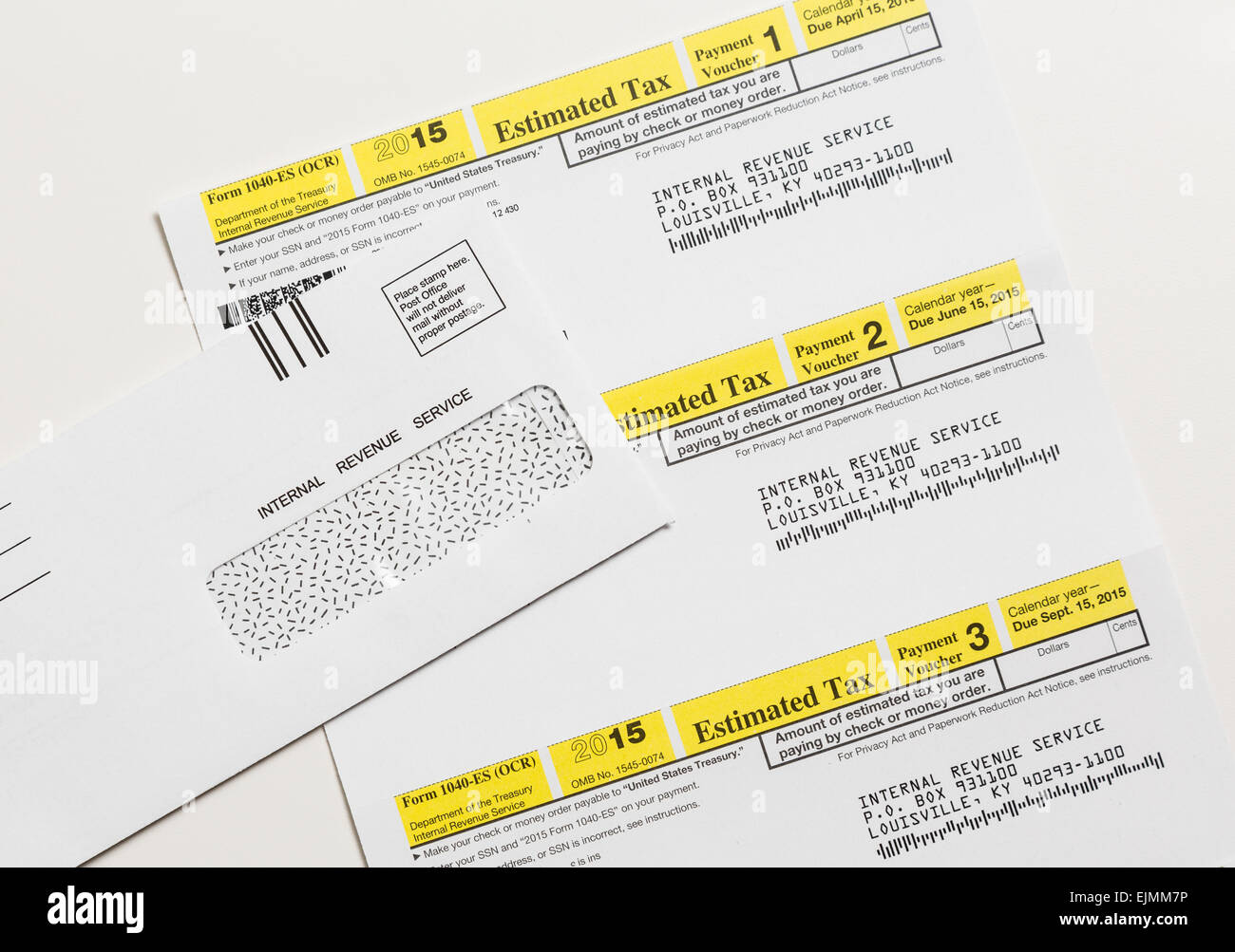 Internal revenue service IRS form 1040-ES for payment of estimated taxes in 2015 Stock Photo