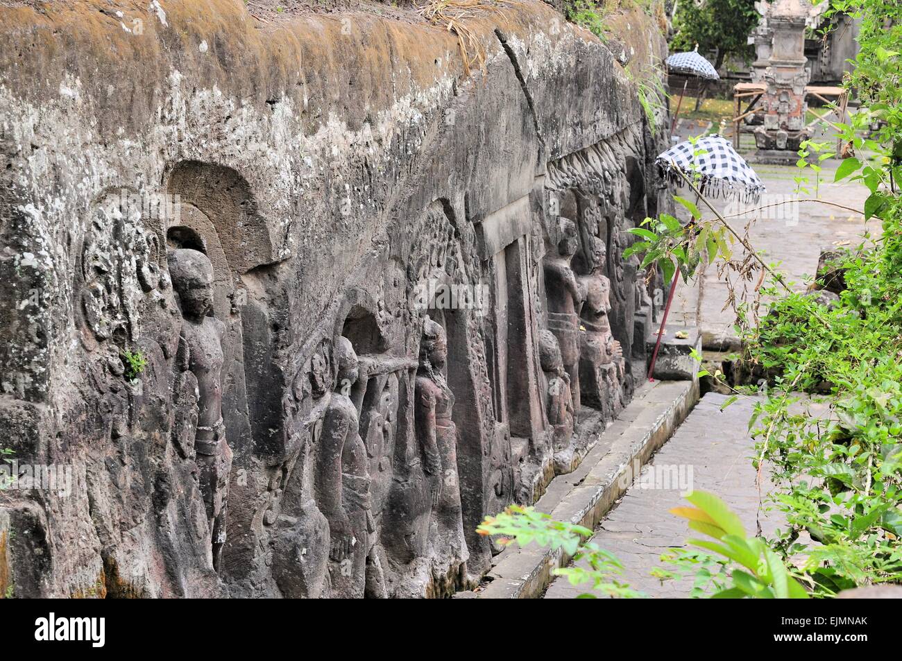 Yeh Pulu famous carved murals, Ubud, Bali, Indonesia Stock Photo