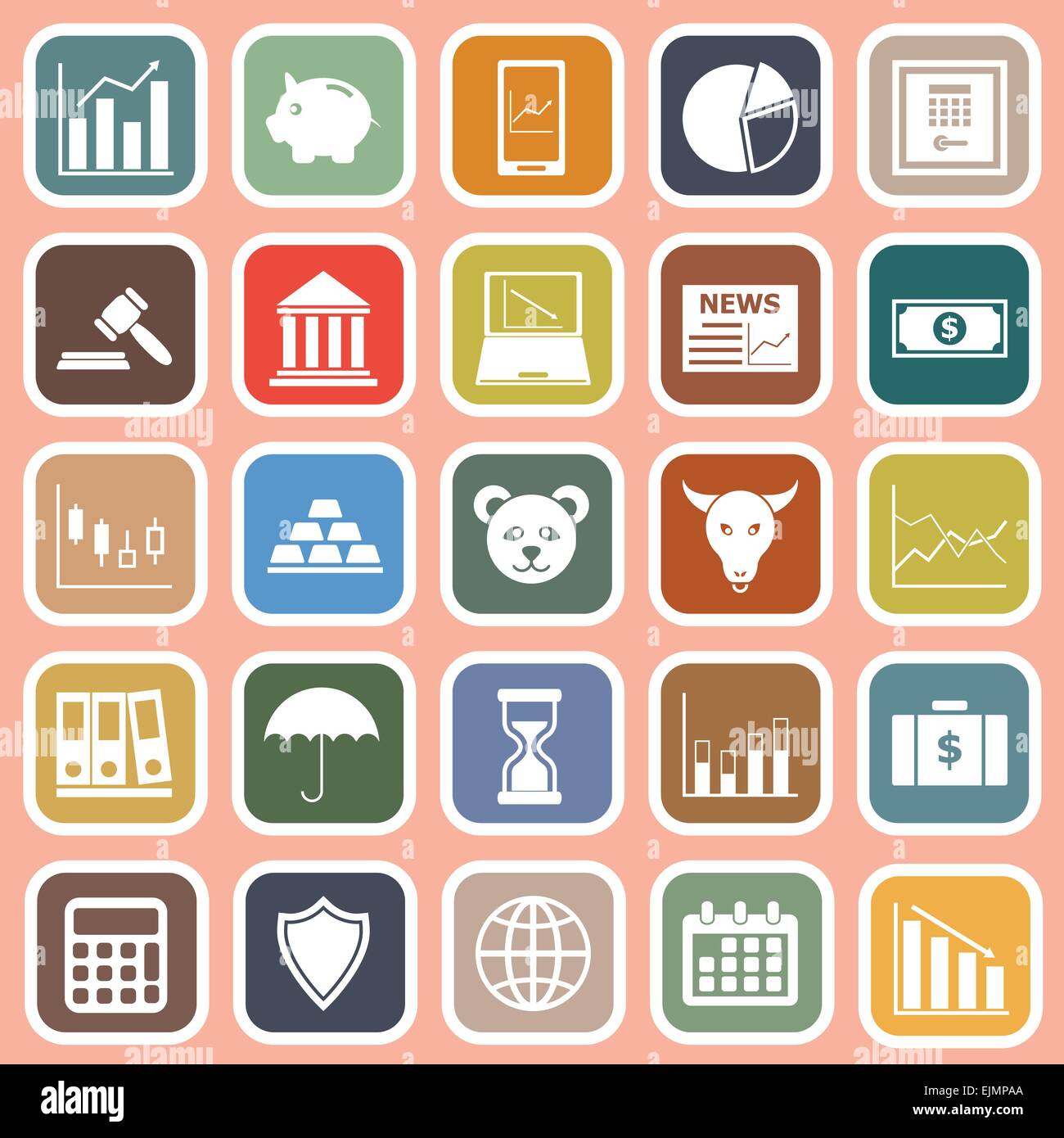 Stock market flat icons on red background, stock vector Stock Vector ...