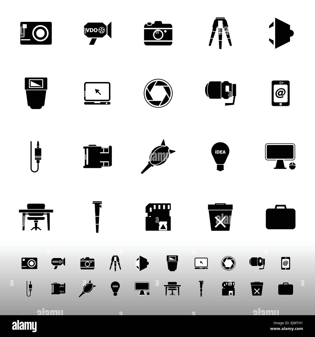 Photography related item icons on white background, stock vector Stock