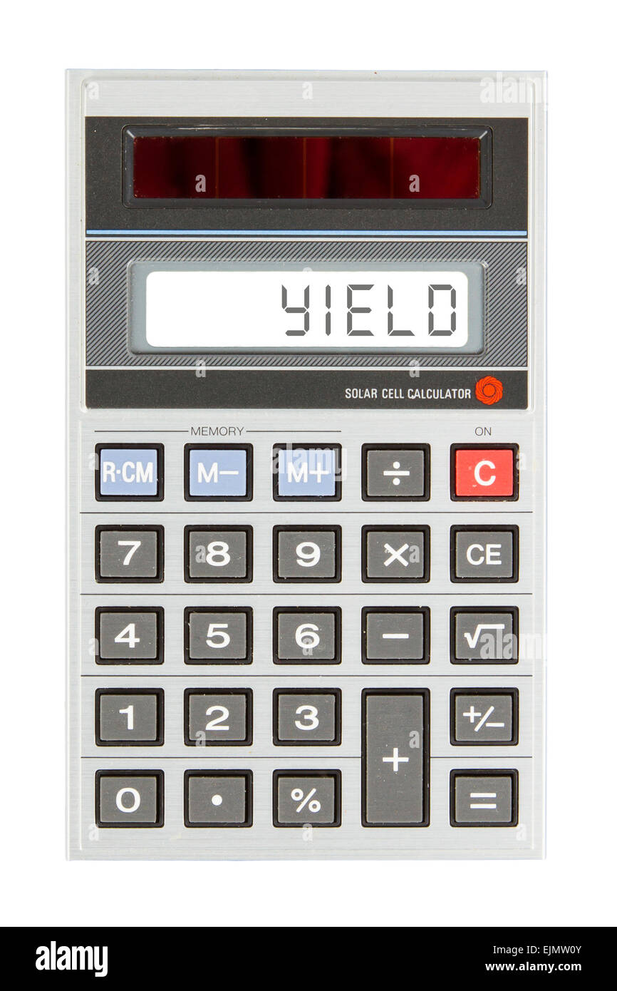 Old calculator showing a text on display yield Stock Photo Alamy