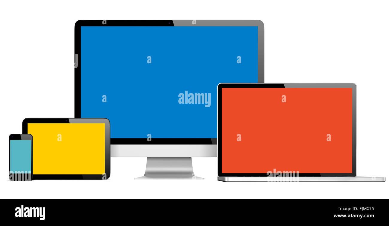 Group of Digital Devices with Colorful Screens Stock Photo Alamy