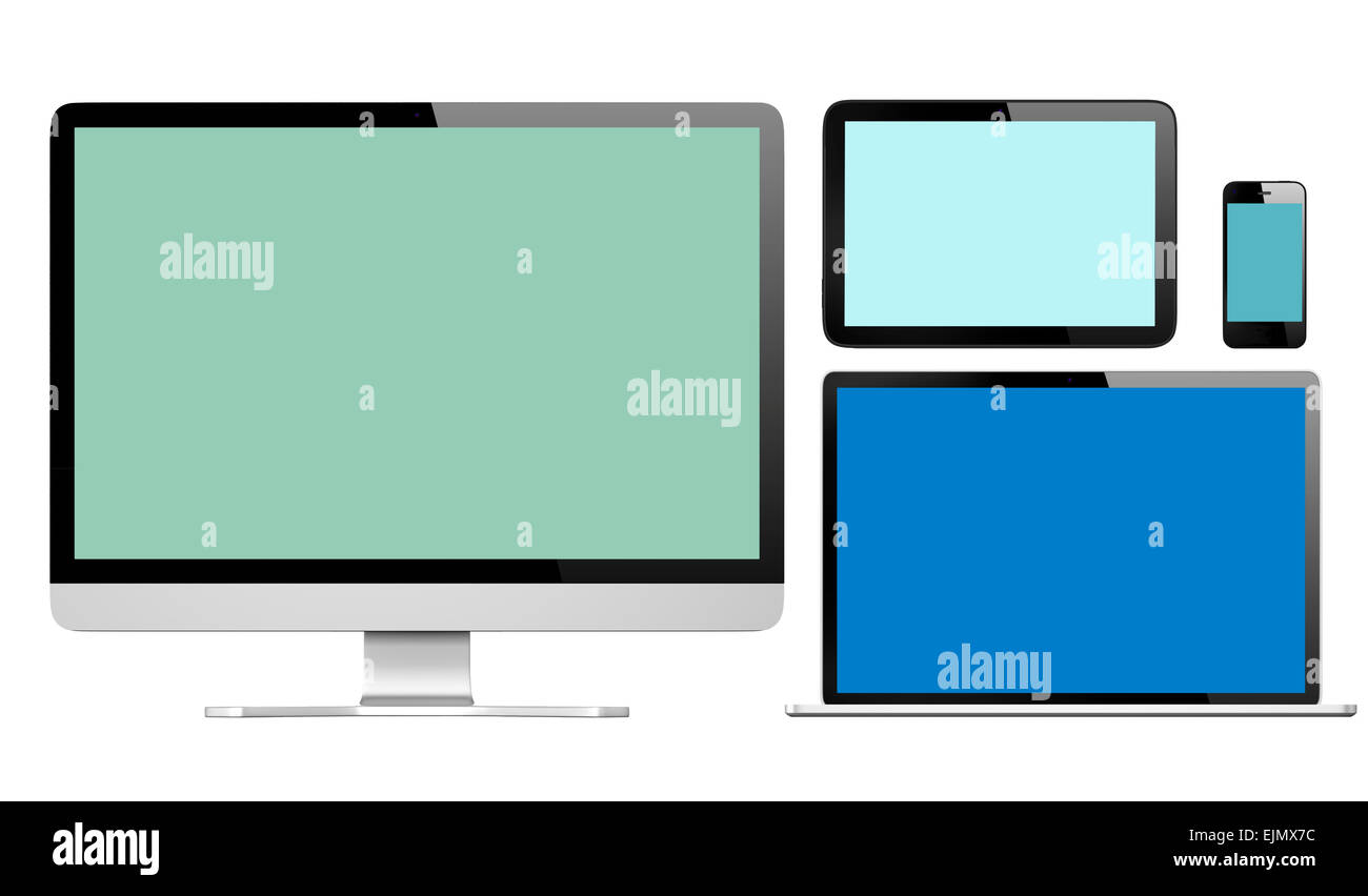 Group of Digital Devices with Colorful Screens Stock Photo Alamy