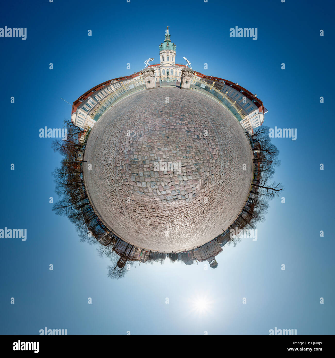 Spherical panorama, tiny world, of the Charlottenburg Palace in Berlin, Germany Stock Photo