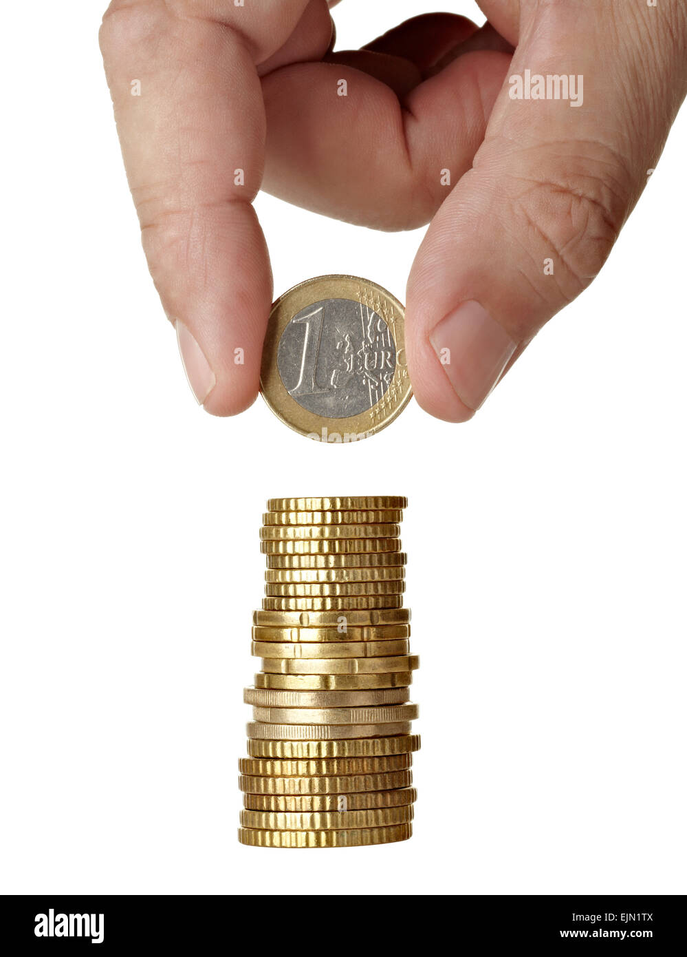 hand holding euro coins on white background with clipping path Stock ...