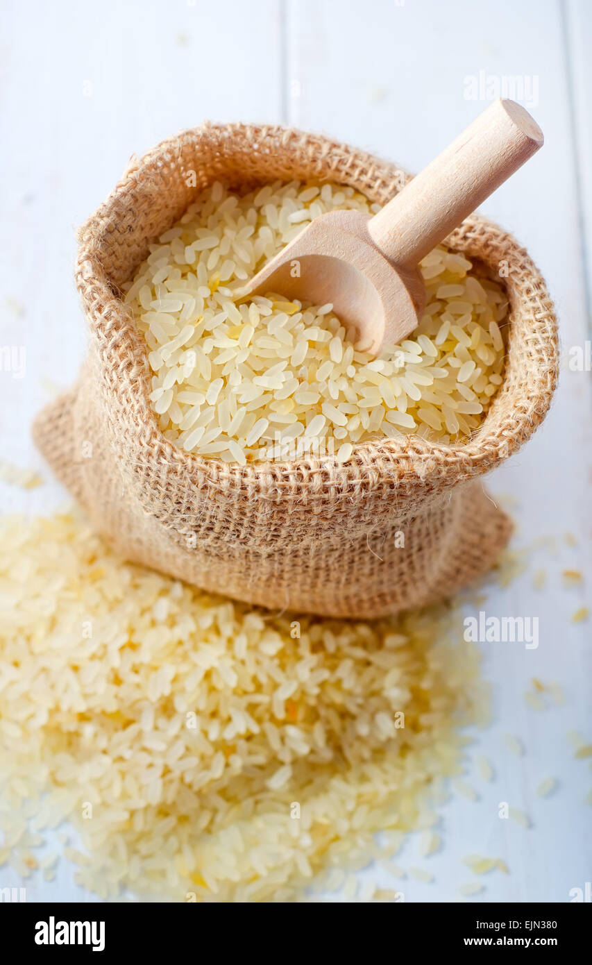 Raw rice on the table, portion of the raw rice Stock Photo - Alamy