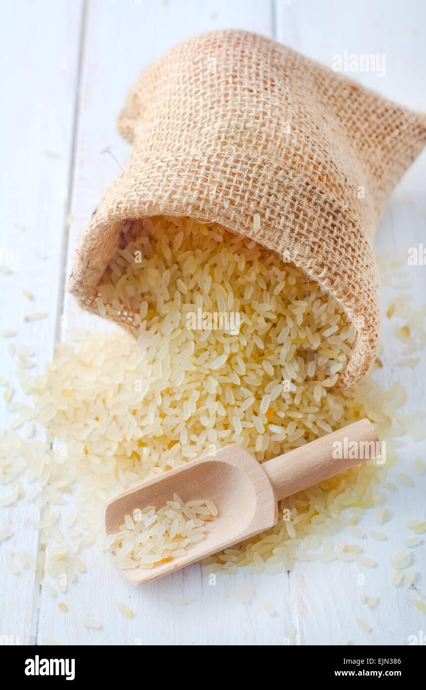 Raw rice on the table, portion of the raw rice Stock Photo - Alamy