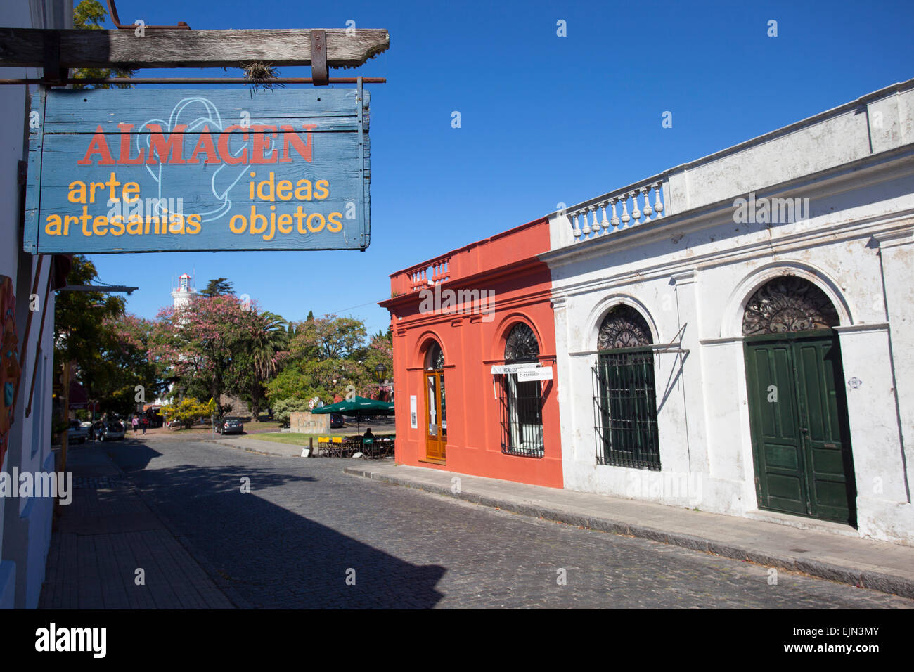 Store signboard in the historical neighborhood of Colonia del Sacramento, Uruguay. Stock Photo