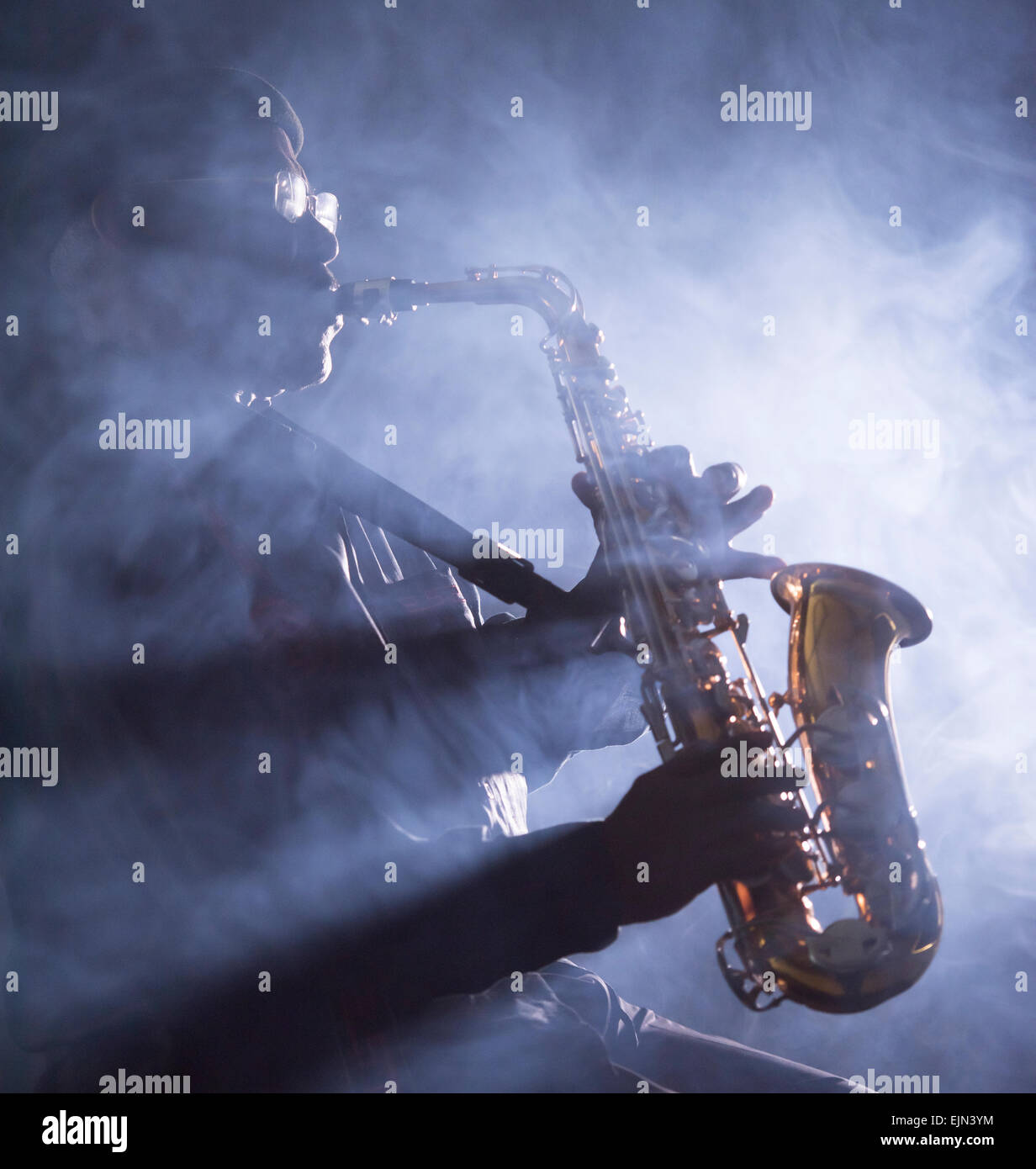 African jazz musician playing the saxophone Stock Photo Alamy