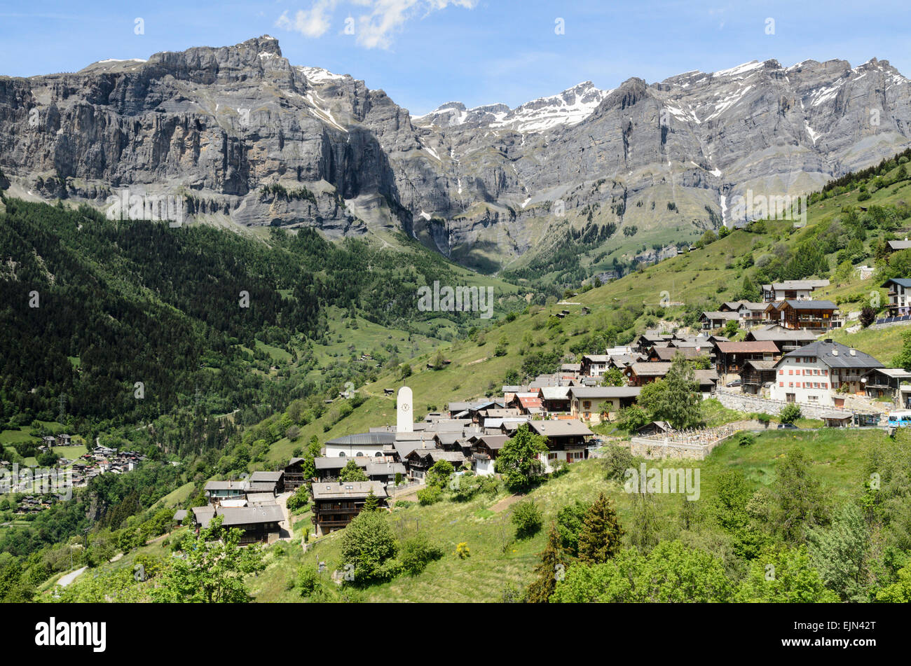 The alpine village of Albinen near Leukerbad, Switzerland. Stock Photo