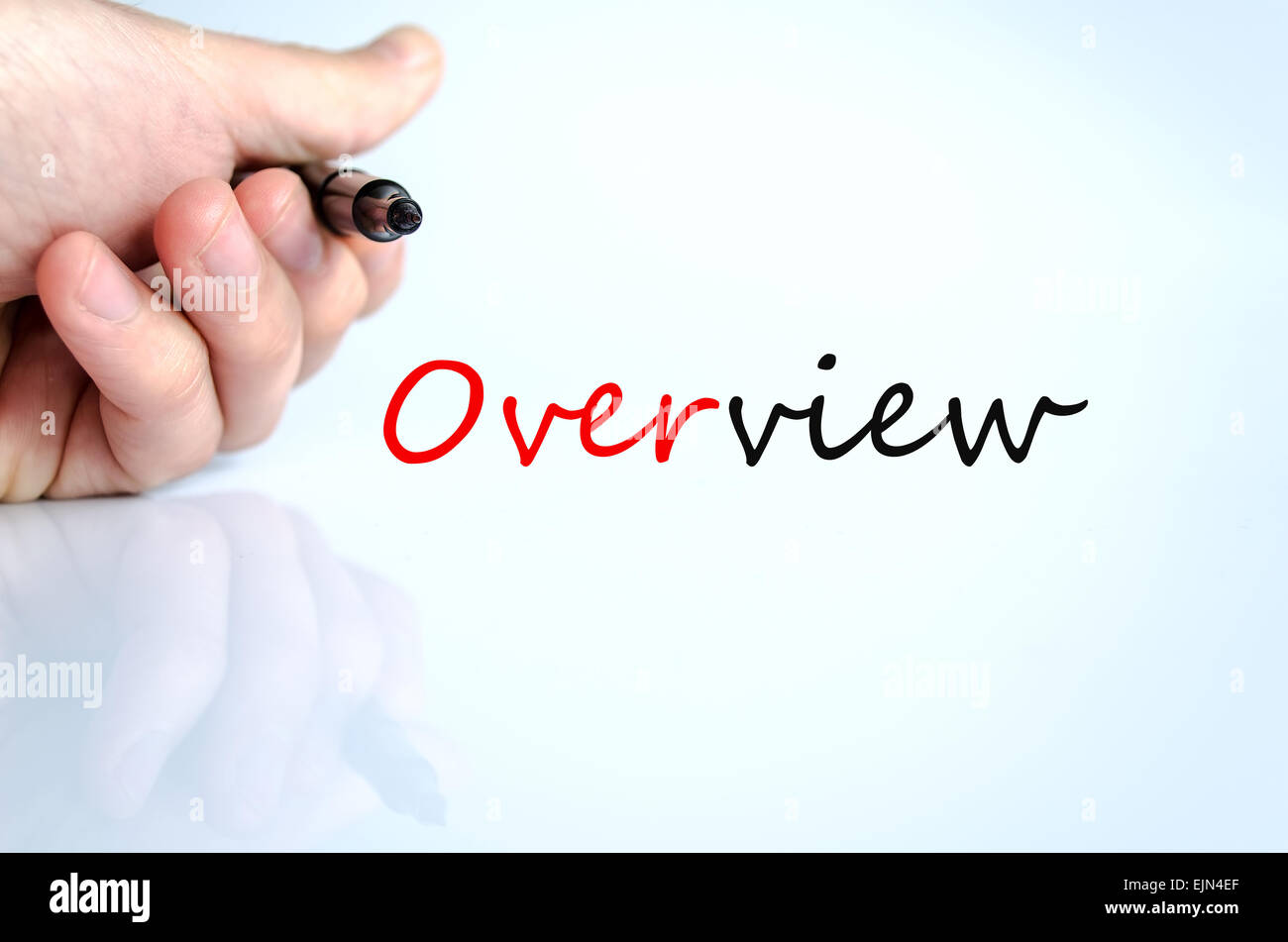 Human hand writing Overview  isolated over white background - business concept Stock Photo