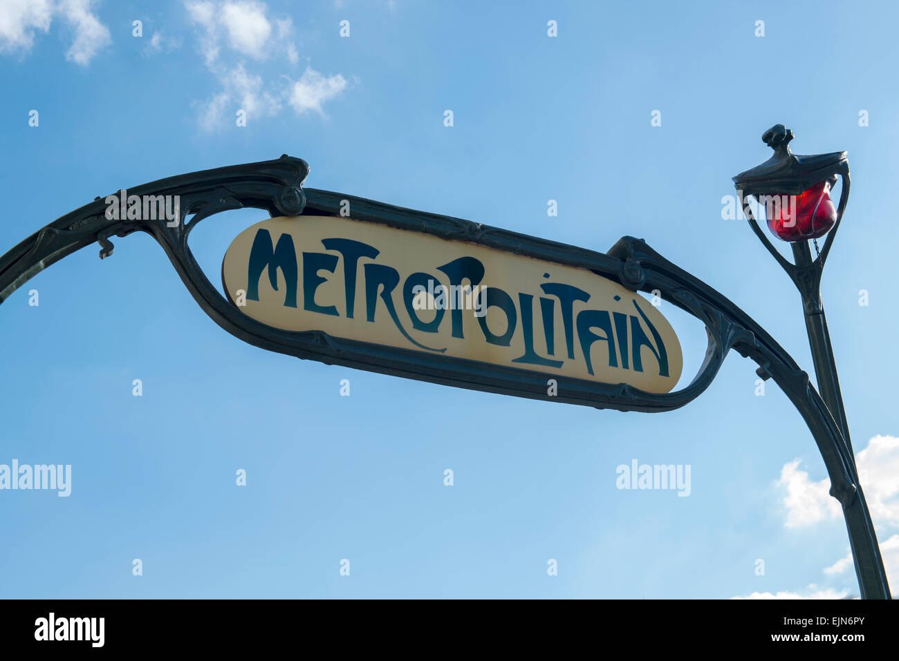 Famous Art Nouveau sign for the Metropolitain underground system in Paris, France. Stock Photo
