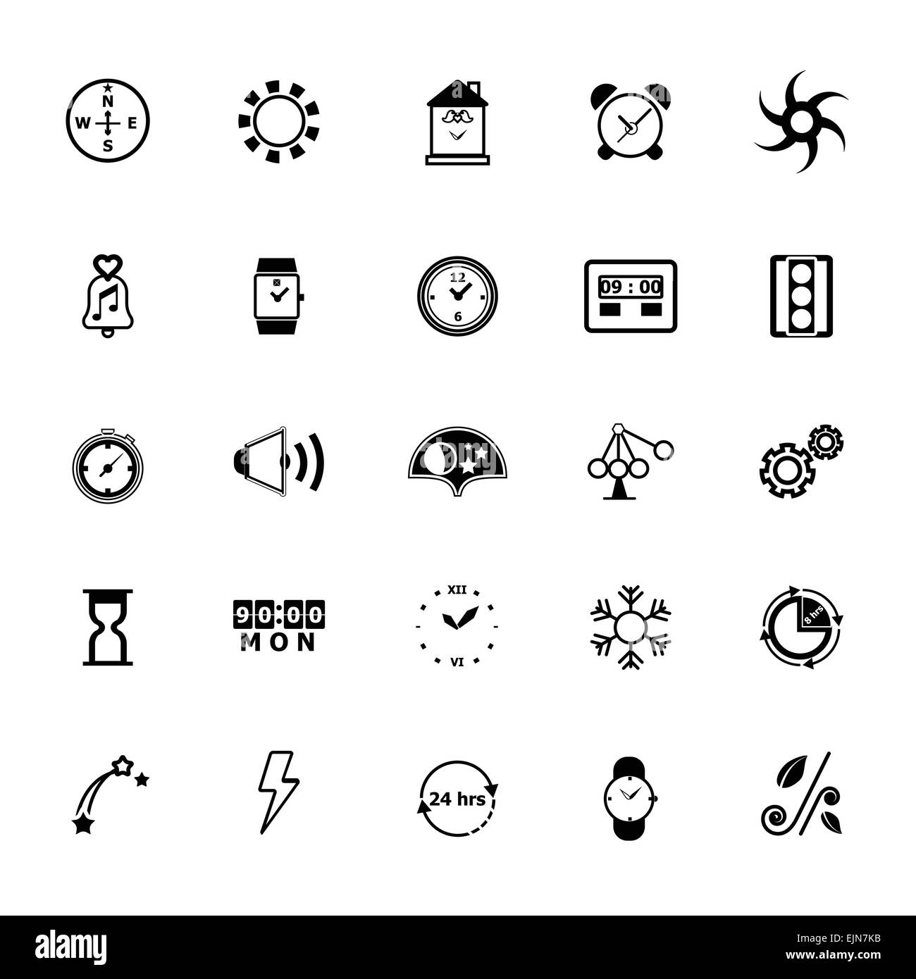Design time and direction line icons on white background, stock vector