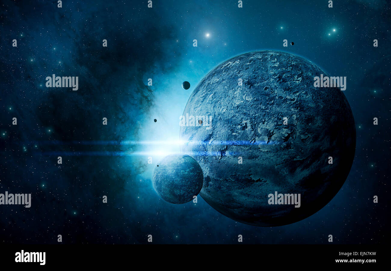 Space art imaginary deep universe exploration poster Stock Photo