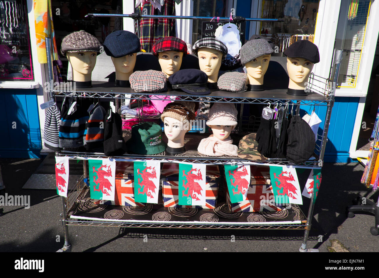 Hats for sale at a shop on Llandudno pier, Conwy, Wales, UK Stock Photo
