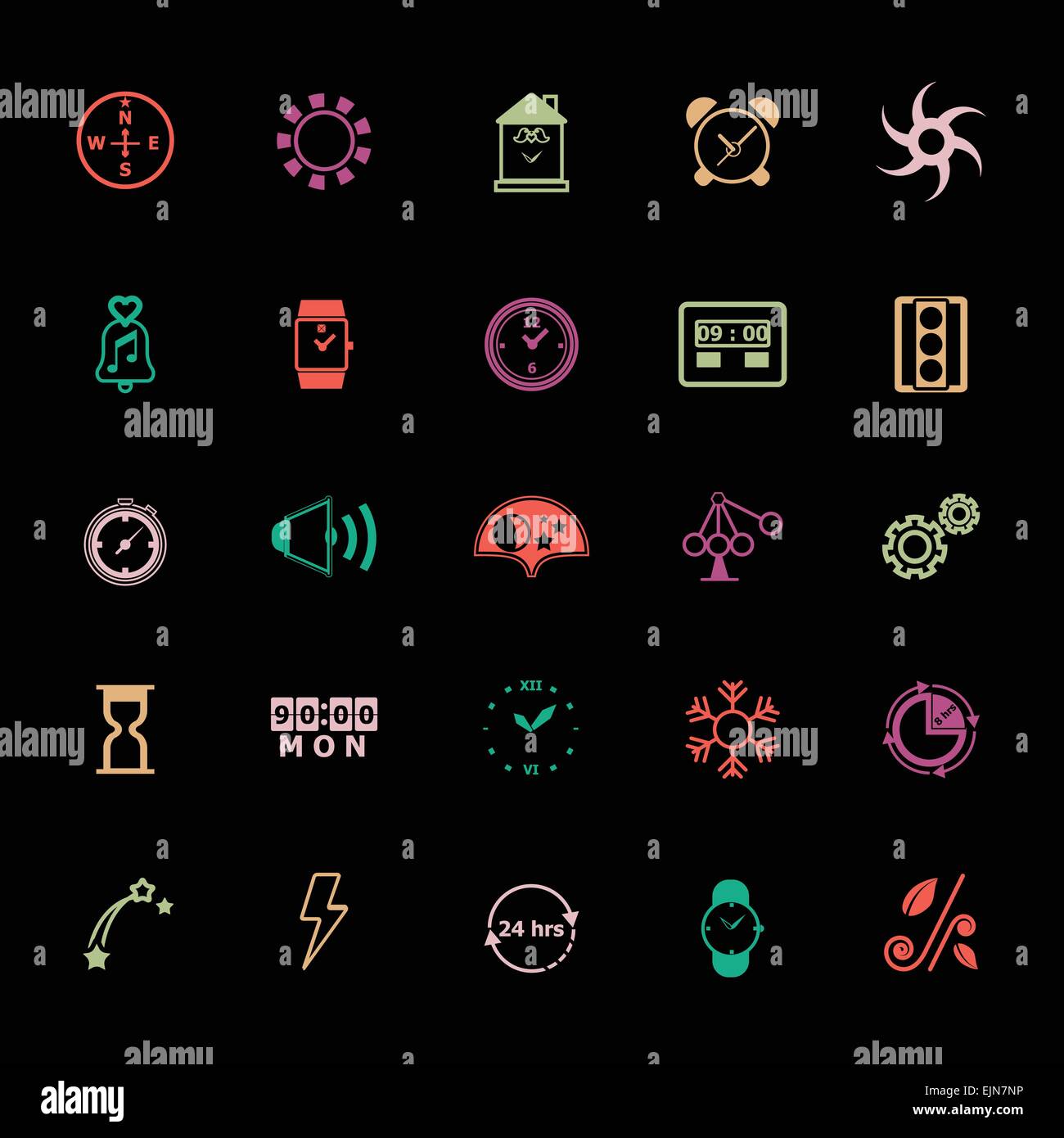 Design time and direction line icons flat color, stock vector Stock ...
