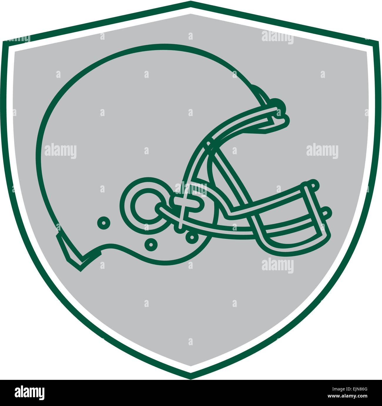 Line drawing illustration of an american football helmet viewed from the side set inside shield crest done in retro style. Stock Photo