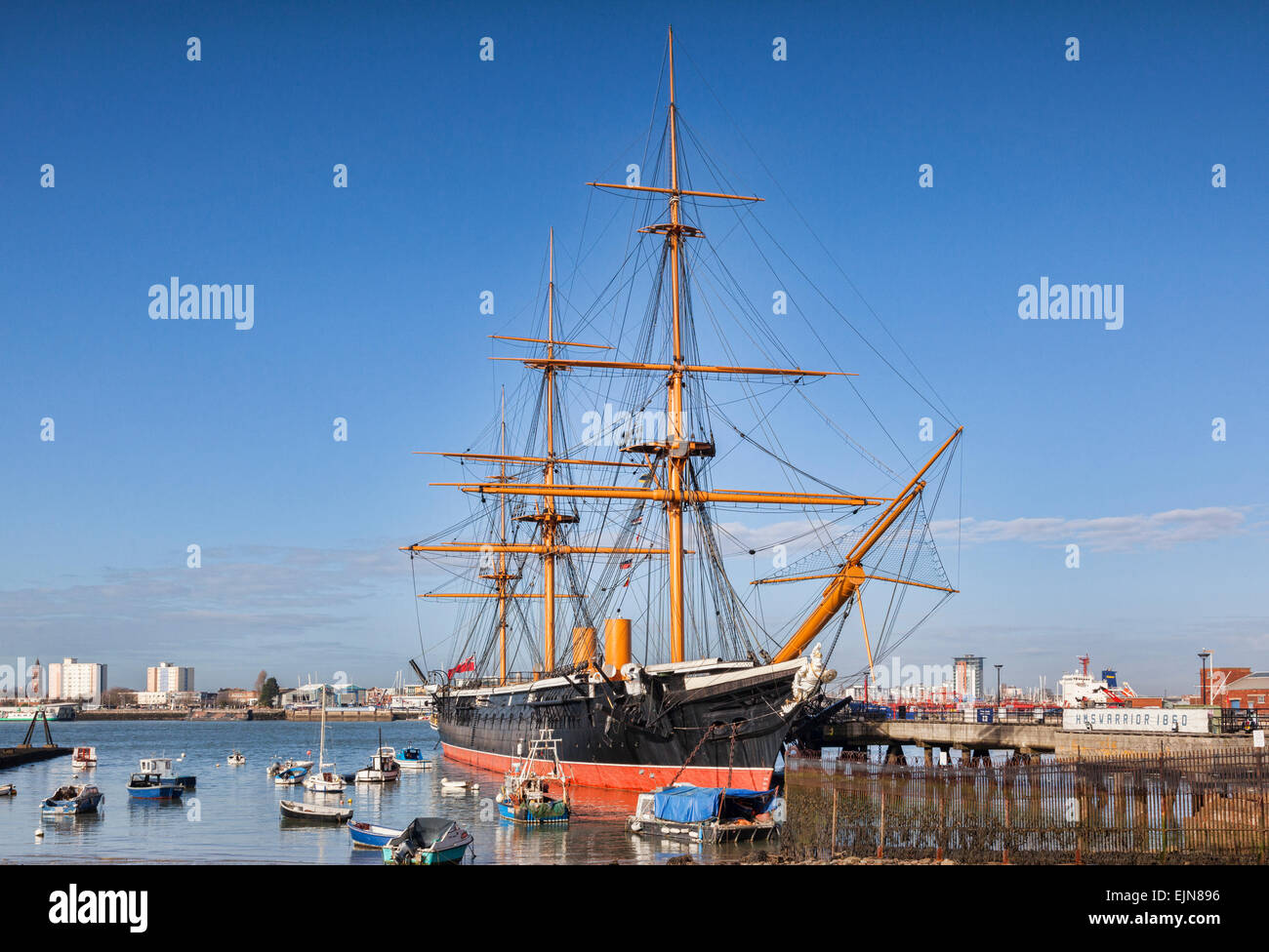 HMS Warrior, Portsmouth, Hampshire,England, UK, was the first armour-plated, iron hulled warship. She is part of the National Hi Stock Photo