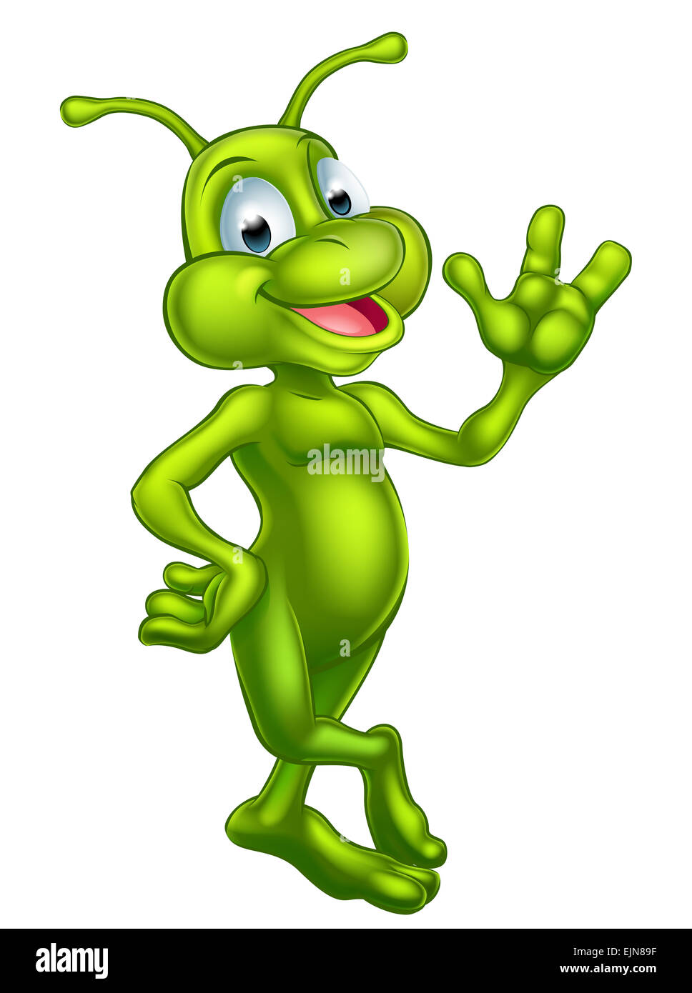 An illustration of a cute cartoon green alien character Stock Photo