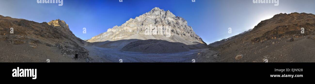 Scenic panorama of mountain on arid landscape in Tajikistan on sunny day Stock Photo
